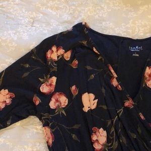 Maternity mock wrap dress. Navy & blush colored